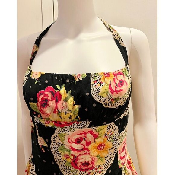 Bernie Dexter Halter Dress, retro, rockabilly, black floral XL 14-16 - Picture 2 of 5